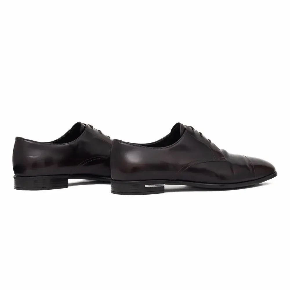 Prada Men's Brushed Leather Cap Toe Laced Up Oxford Dress Shoes Brown UK9 US10
